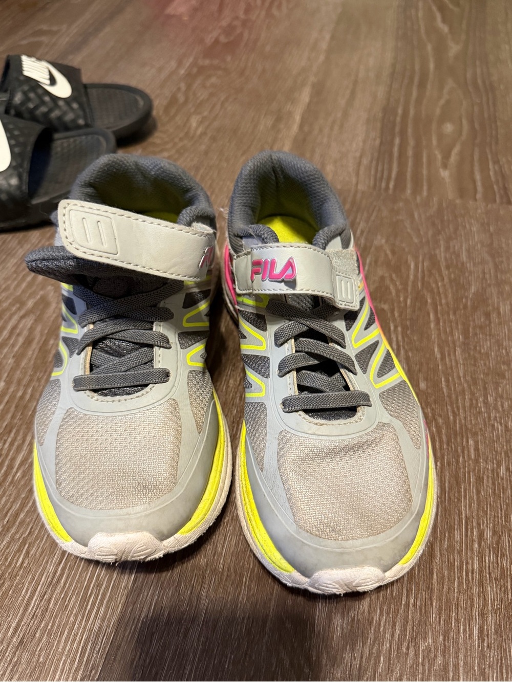 Fila Kids Gray, Neon Yellow & Pink Athletic Sneakers